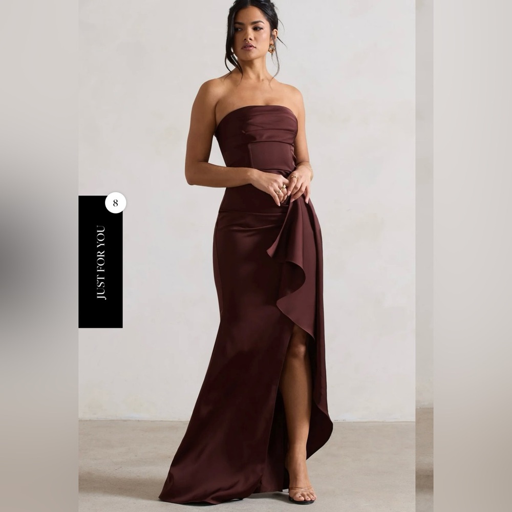 Elegant Strapless Brown Dress